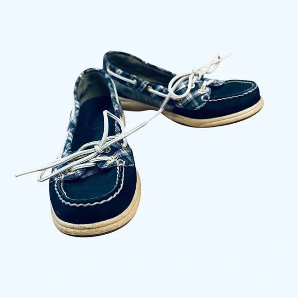 Sperry Topsiders boat shoes in blue and white plaid Size 6.5 - Picture 4 of 11